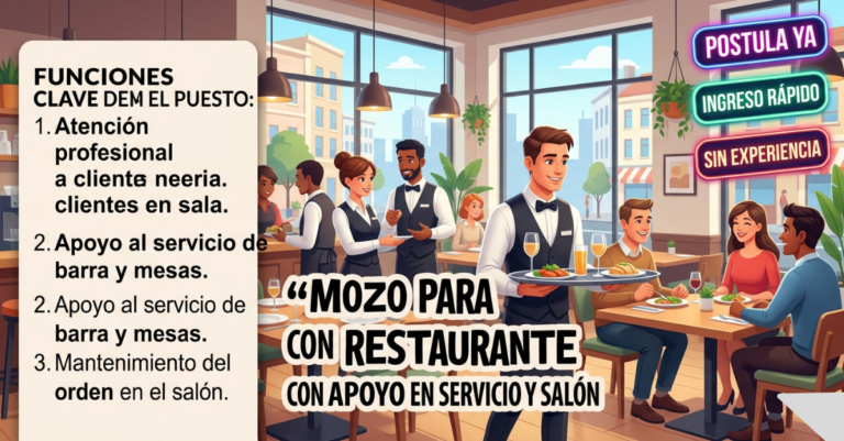 Lee más sobre el artículo Mozo para restaurante con apoyo en servicio y salón