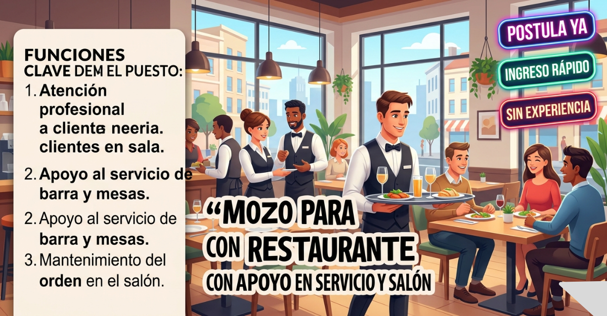 Lee más sobre el artículo Mozo para restaurante con apoyo en servicio y salón